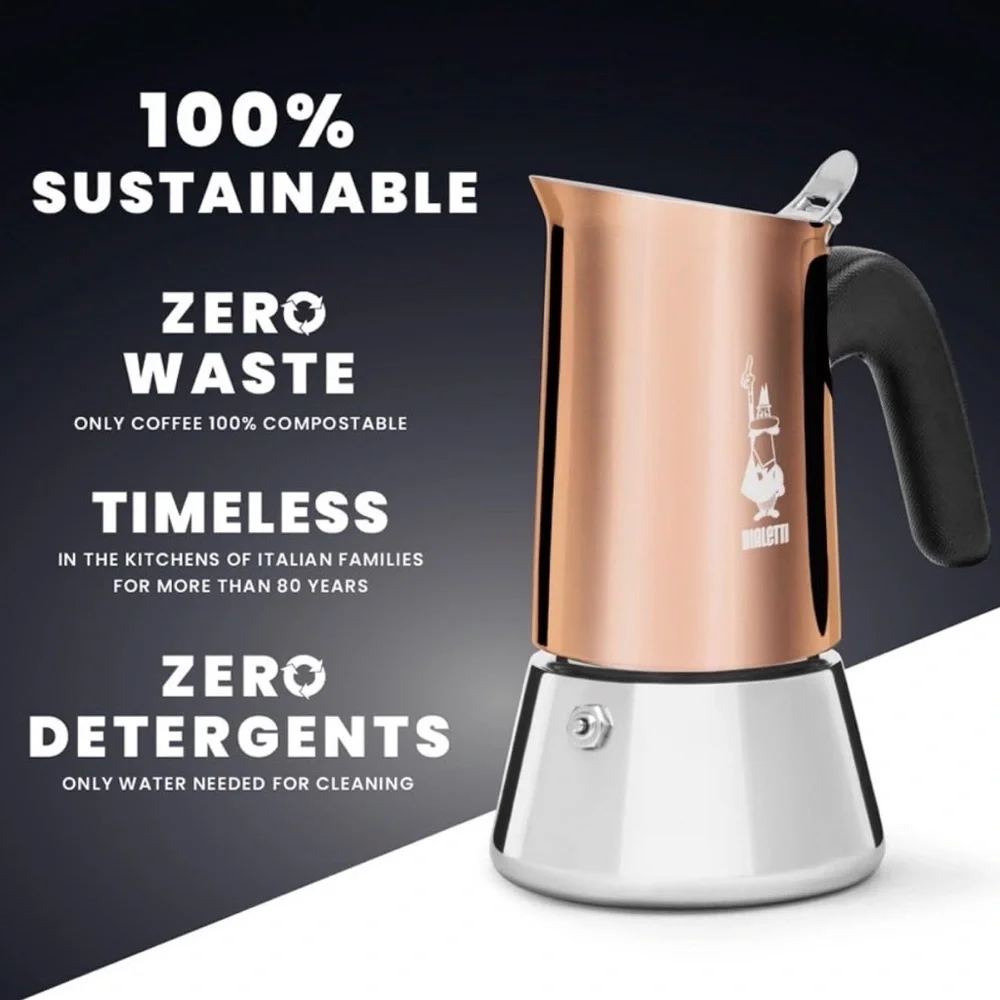 Bialetti Venus 6 Cup Espresso Maker Stainless Steel Copper Induction Rose Gold - Picture 4 of 10